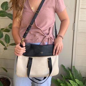 Fossil Black & White Leather Large Crossbody